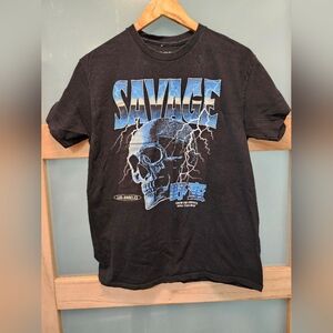 Hybrid Savage Skull Graphic Tee - Black/Blue Size M